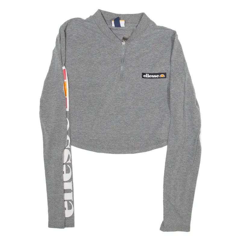 Ellesse Cropped Womens T-Shirt Grey Long Sleeve 1/4 Zip Uk 8 1