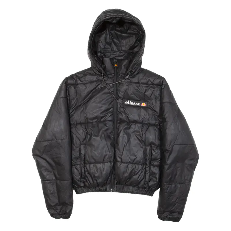 Ellesse Insulated Cropped Womens Puffer Jacket Black Hooded Uk 4 1