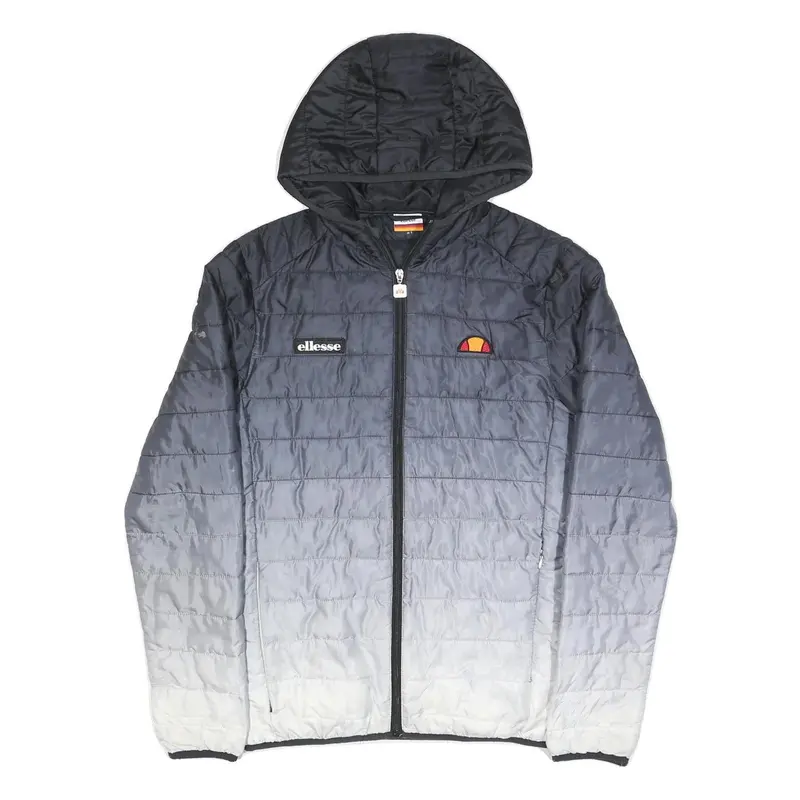 Ellesse Mens Black & Grey Hooded Quilted Jacket S Polyester Zip Casual 1
