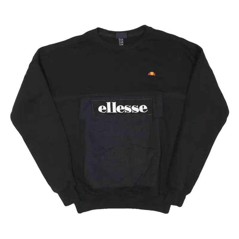 Ellesse Mens Black & Navy Sweatshirt Crew Neck Xs Logo Pocket Sport Casual 1