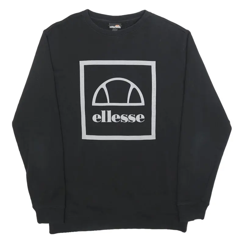 Ellesse Mens Black Sweatshirt Crew Neck M Logo Print Casual Pullover 1