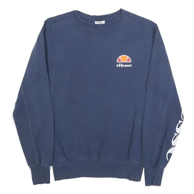 Ellesse Mens Blue Crew Neck Xs Logo Sleeve Sweatshirt Cotton Blend Pullover 1