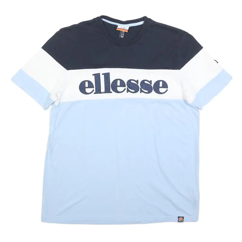 Ellesse Mens Blue & White Colour Block Cotton T-Shirt M Short Sleeve Crew Neck 1