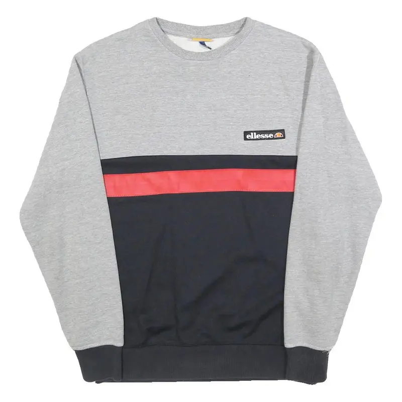 Ellesse Mens Grey & Black & Red Cotton Blend Sweatshirt Crew Neck S Casual Style 1