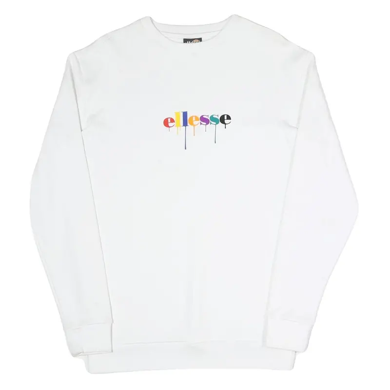 Ellesse Mens White S Sweatshirt Cotton Blend Pullover Crew Neck Rainbow Logo 1
