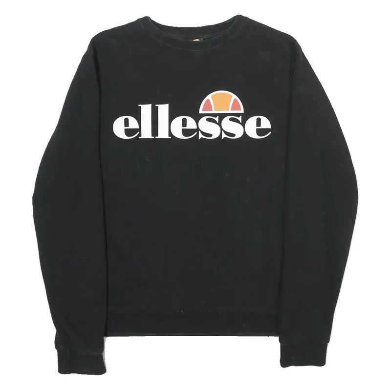 Ellesse Womens Black Cotton Blend Crew Neck Uk 10 Sweatshirt Logo Print 1