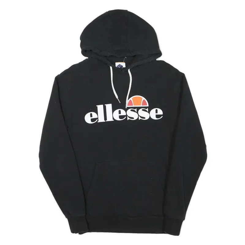 Ellesse Womens Black Hoodie Uk 10 Cotton Blend Logo Pullover Hooded Sweatshirt 1