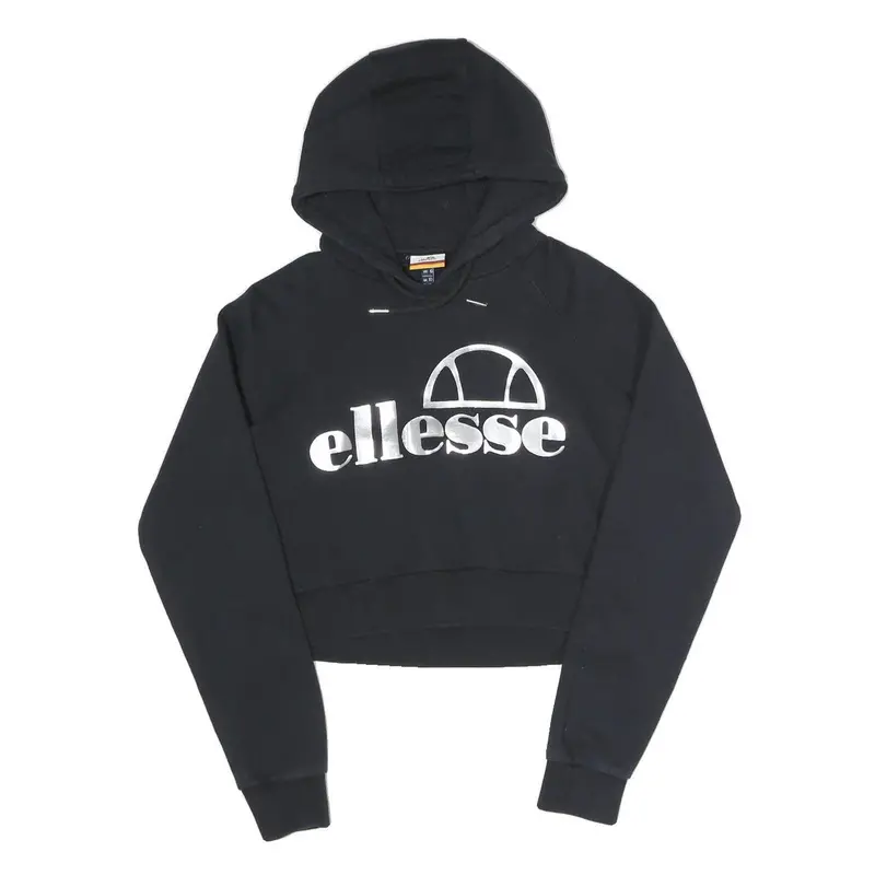 Ellesse Womens Black Hoodie Uk 10 Cropped Cotton Blend Sweatshirt 1