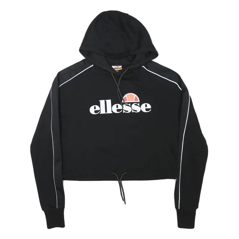 Ellesse Womens Black Hoodie Uk 8 Polyester Blend Crop Drawstring 1