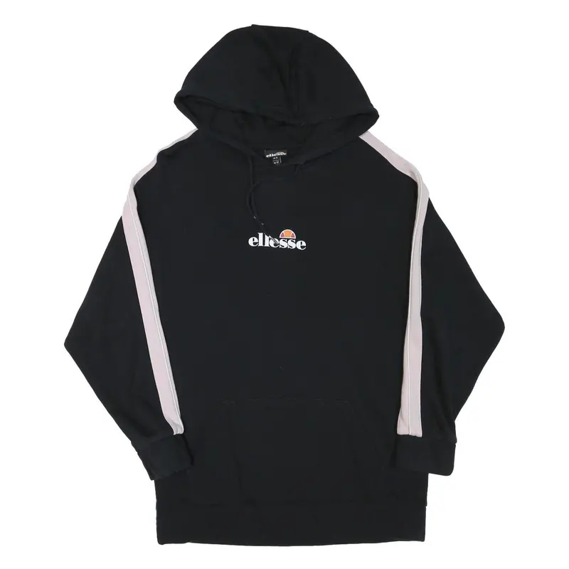 Ellesse Womens Black & Pink Hoodie Uk 12 Cotton Blend Pullover Casual Sweatshirt 1