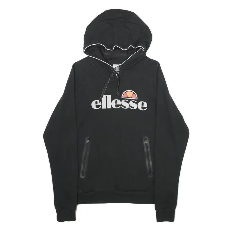Ellesse Womens Black Pullover Hoodie Uk 10 Logo Print Cotton Blend 1
