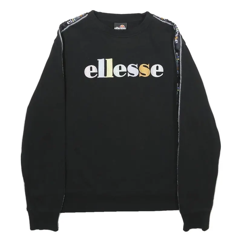 Ellesse Womens Black Sweatshirt Crew Neck Uk 10 Logo Tape Detail Cotton Blend 1