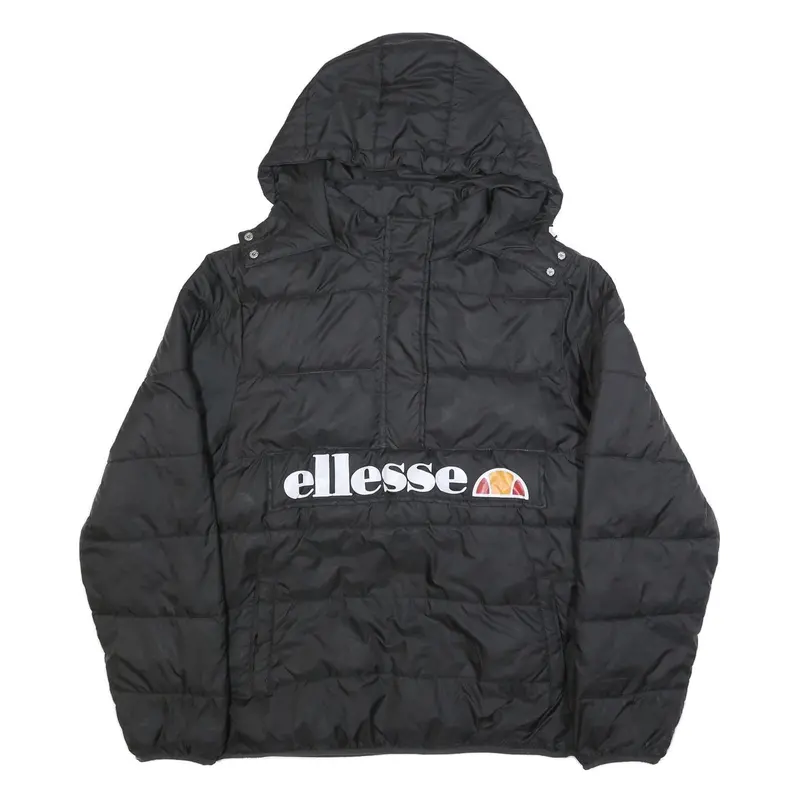 Ellesse Womens Black Synthetic Puffer Jacket Uk 16 Hooded Zip Logo Contrast 1