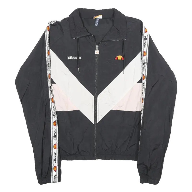 Ellesse Womens Black & White Chevron Nylon Track Jacket Uk 10 Zip Casual Sport 1