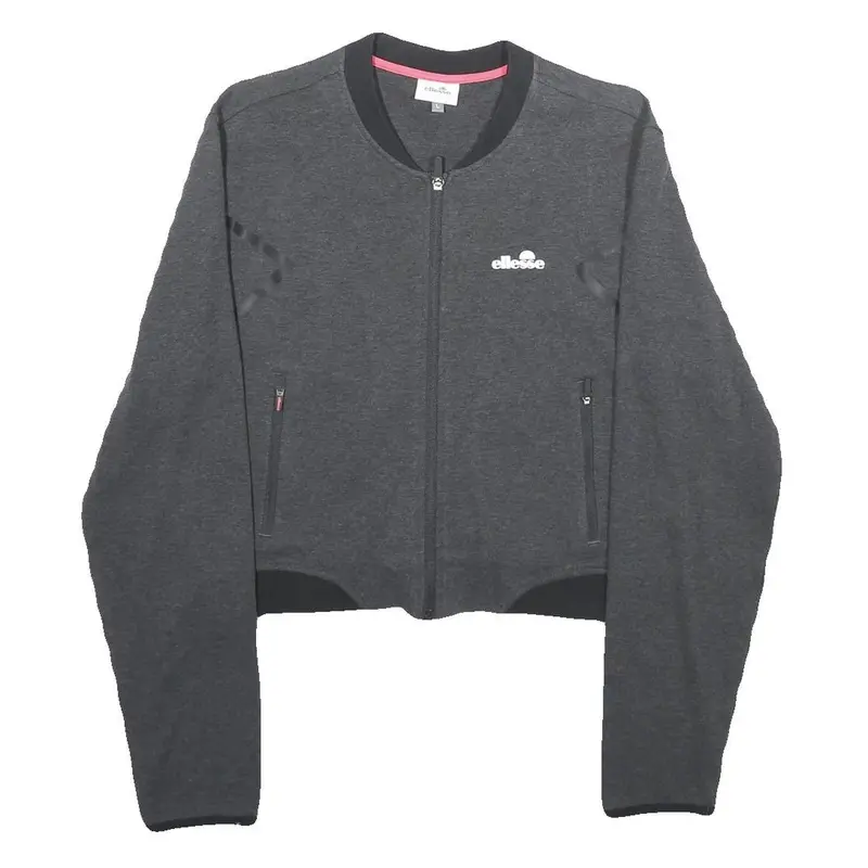 Ellesse Womens Charcoal Bomber Jacket L Cotton Blend Plain Zip Casual Sportswear 1