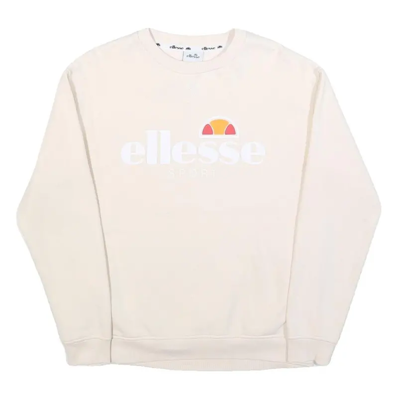 Ellesse Womens Cream Sweatshirt Crew Neck Uk 10 Cotton Pullover Casual 1