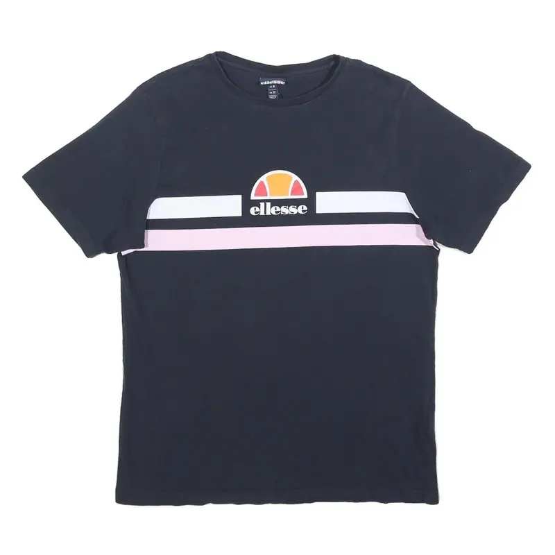 Ellesse Womens Navy Blue & Pink Graphic T-Shirt Uk 12 Short Sleeve Crew Neck 1