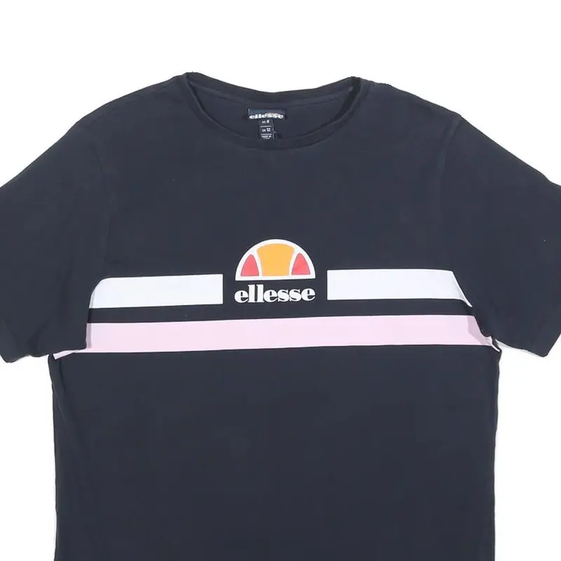 Ellesse Womens Navy Blue & Pink Graphic T-Shirt Uk 12 Short Sleeve Crew Neck 2