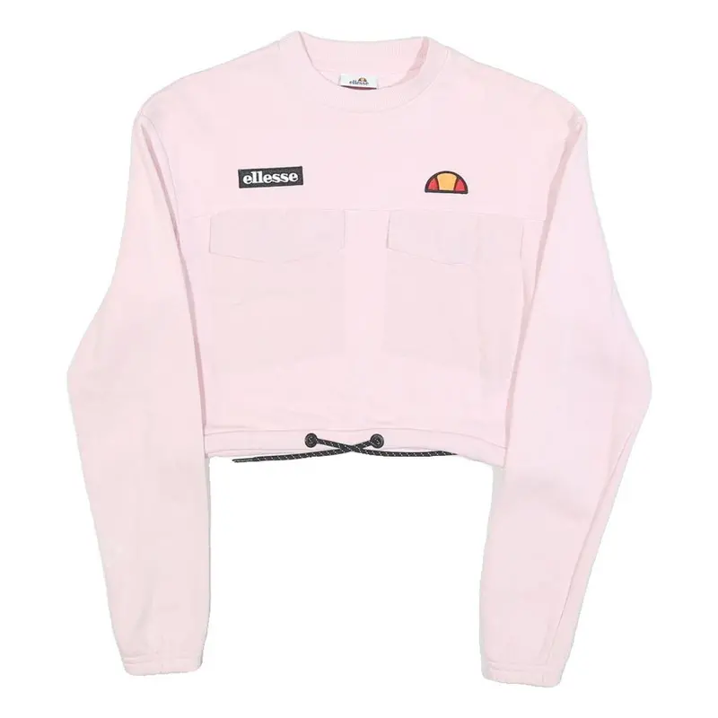 Ellesse Womens Pink Cotton Blend Crop Sweatshirt Uk 4 Crew Neck Long Sleeve 1