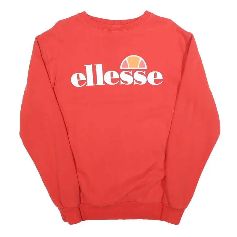Ellesse Womens Red Cotton Blend Crew Neck Uk 10 Sweatshirt Logo Casual Pullover 1