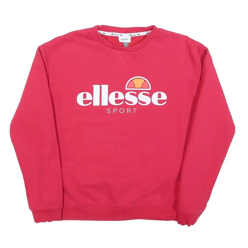 Ellesse Womens Red Crew Neck Uk 12 Sweatshirt Sport Logo Cotton Blend Pullover 1