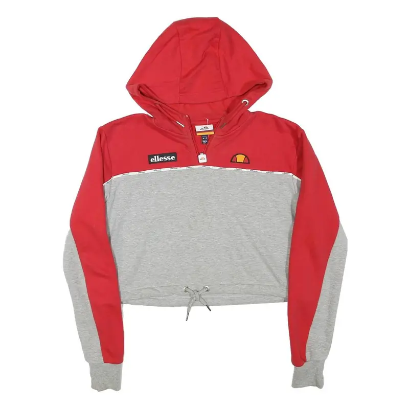 Ellesse Womens Red & Grey Cropped Hoodie Uk 4 Cotton Blend Casual Sportswear 1