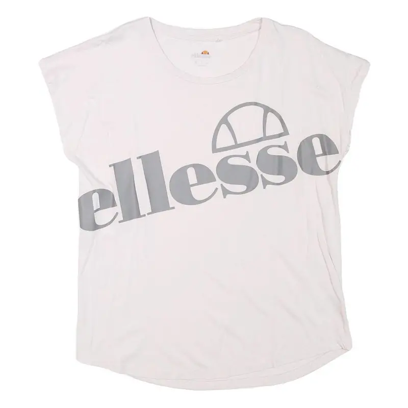 Ellesse Womens White Grey Logo Graphic T-Shirt Uk 12 Short Sleeve Crew Neck 1