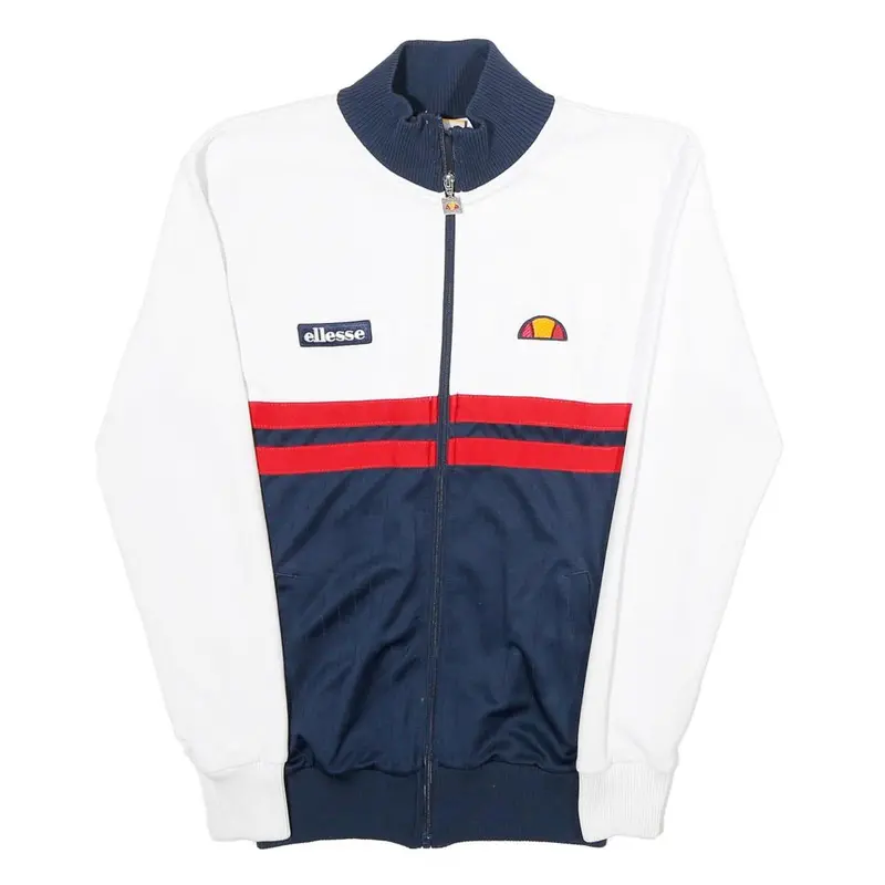 Ellesse Womens White & Navy Colourblock Track Jacket Uk 6 Cotton Blend Zip 1