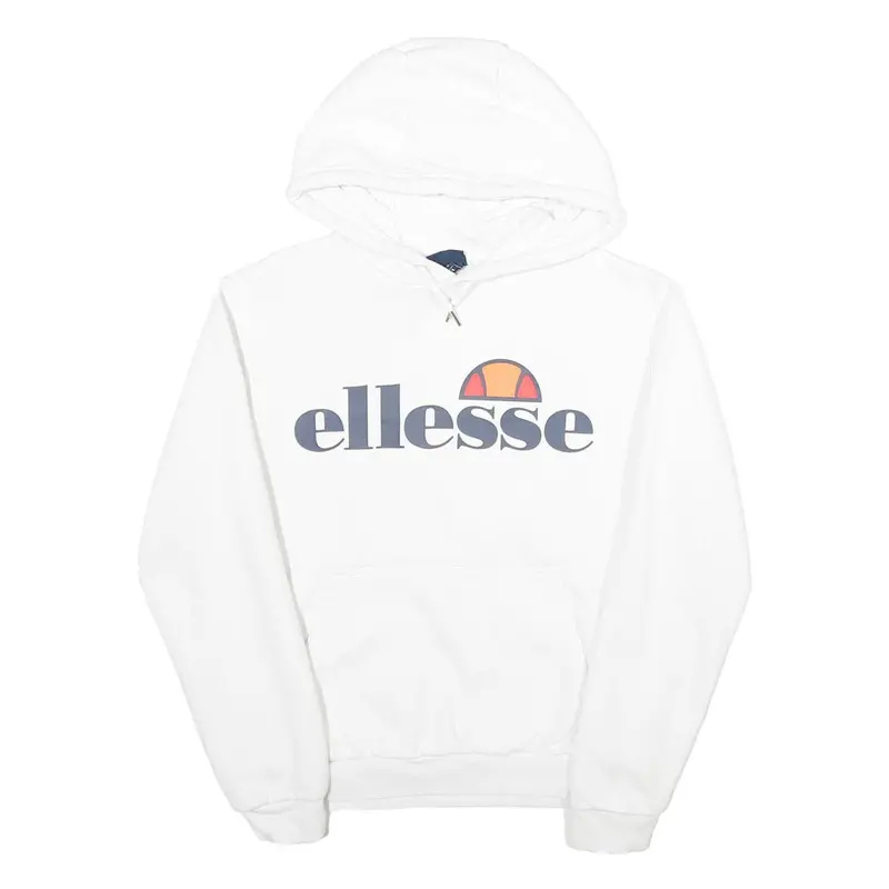 Ellesse Womens White Pullover Hoodie Uk 8 Cotton Blend Logo Sweatshirt 1