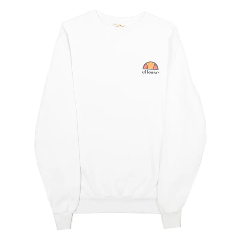 Ellesse Womens White Sweatshirt Crew Neck Uk 8 Cotton Blend Pullover Casual 1