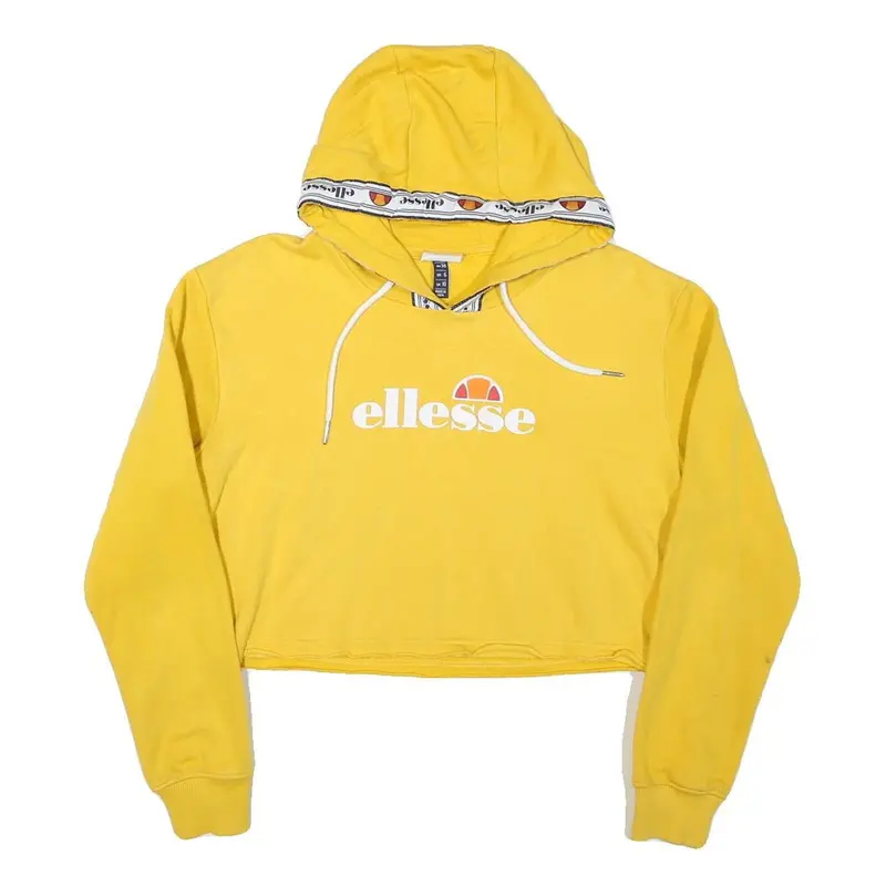 Ellesse Womens Yellow Crop Hoodie Uk 10 Logo Printed Hooded Sweatshirt 1