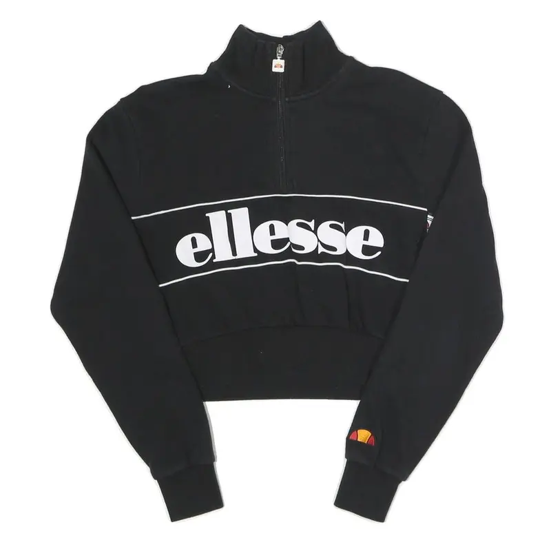 Ellessee Womens Black Ellesse Logo 1/4 Zip Uk 6 Cropped Sweatshirt 1