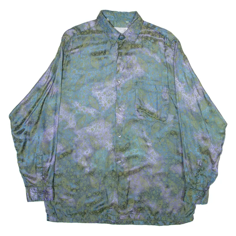 Elli Lui Mens Shirt Blue Viscose Floral Long Sleeve L 1