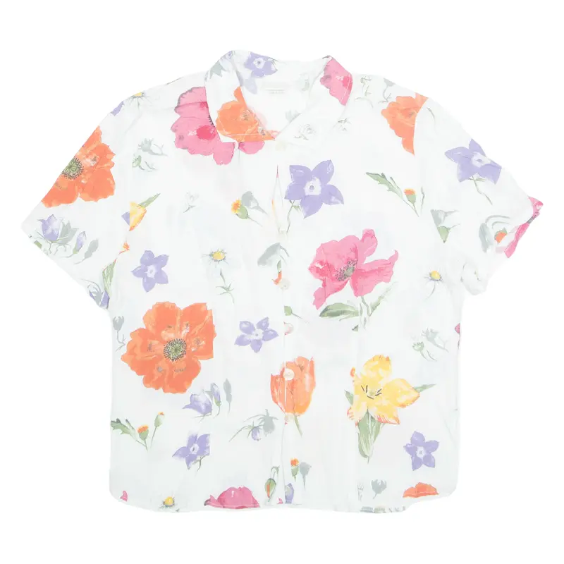Elton Womens Printed Shirt White Collared Viscose Floral M 1