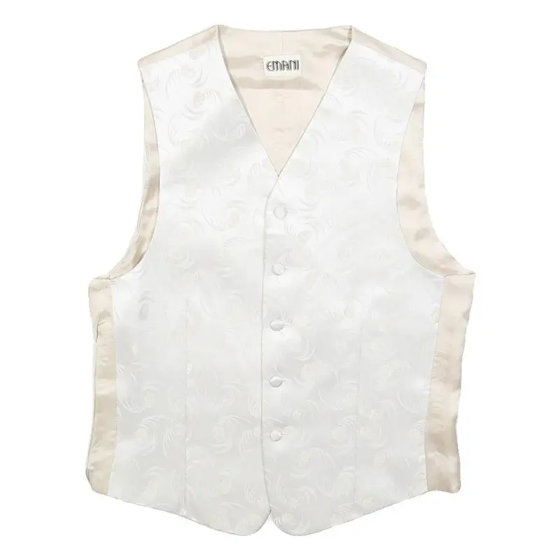 Emani Mens Cream & White Button Jacket S Polyester Blend Plain Formal Waistcoat 1