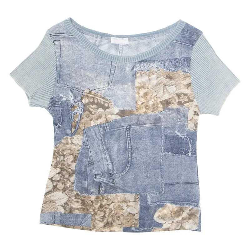 Emotions Womens Printed Blouse Blue Crazy Pattern M 1
