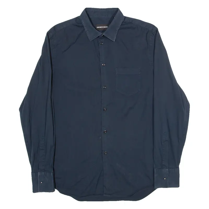 Emporio Armani Mens Plain Shirt Blue Long Sleeve M 1