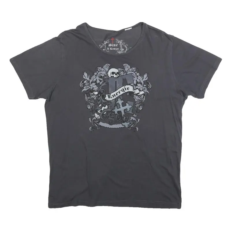 Energie Womens Black Graphic T-Shirt Xl Short Sleeve Round Neck Cotton Blend 1