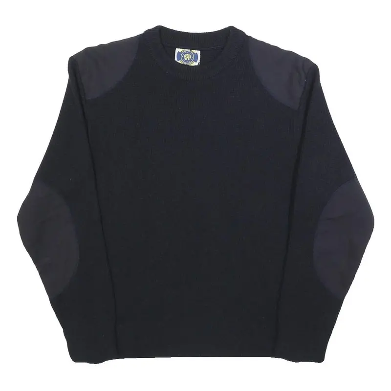 Equipments Mens Navy Blue Plain Crew Neck Basic Knit Jumper M Wool Blend 1