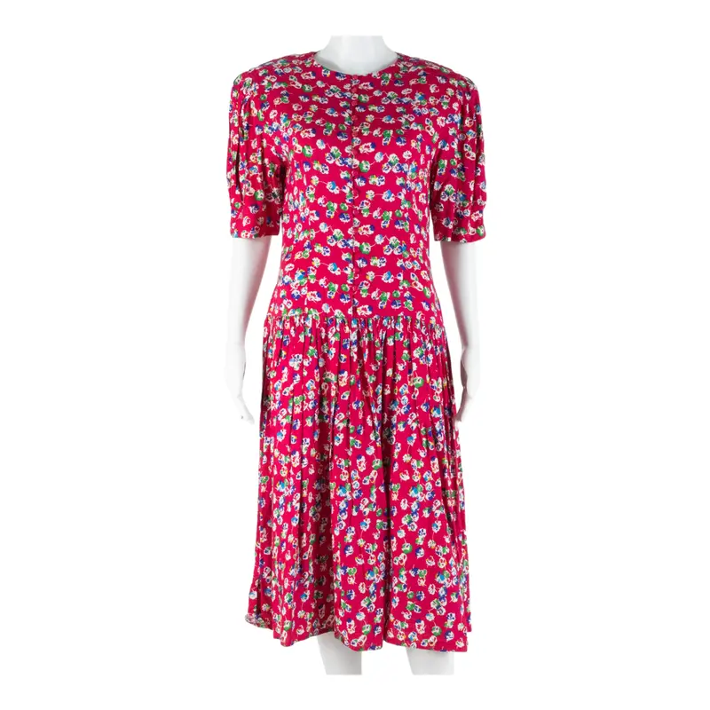 Erika's Place Womens Day Dress Pink Floral Short Sleeve Midi M 1