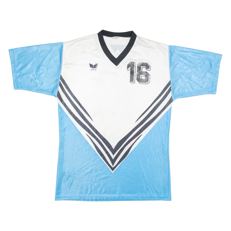 Erima #16 Mens Football Shirt Jersey Blue 80S V-Neck L 1