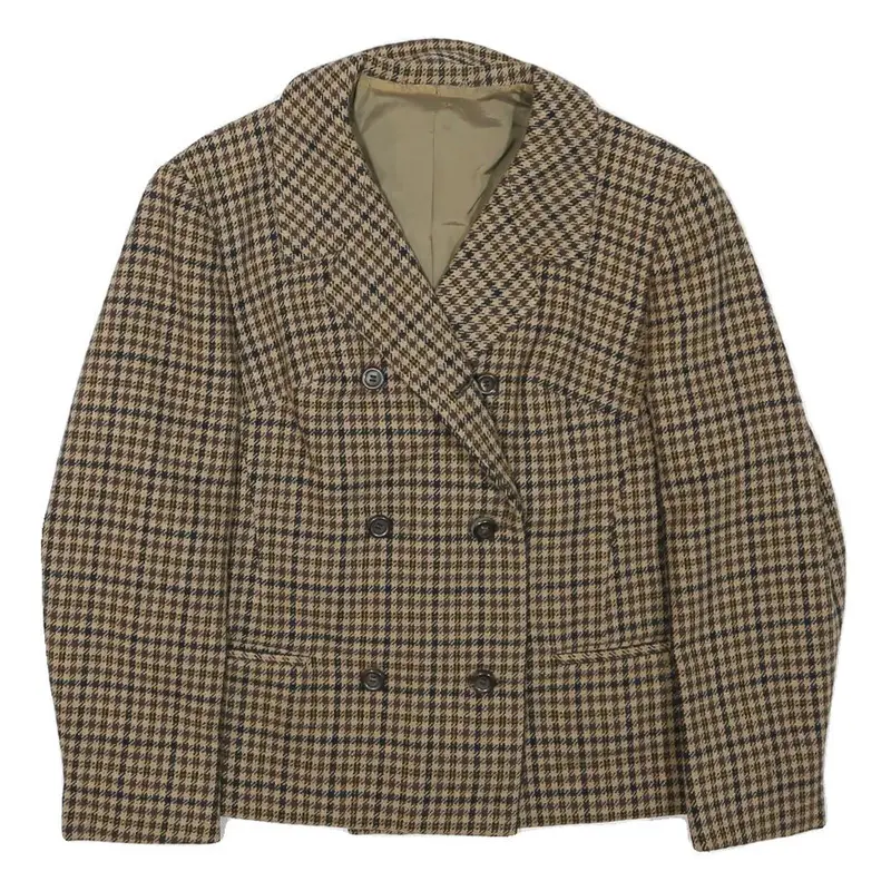 Erle Fz Womens Brown & Black Double Breasted Jacket S Wool Houndstooth Button 1