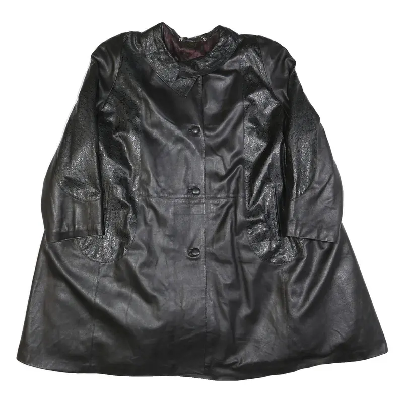 Erreti Womens Black Leather Jacket L Button Closure Textured Pattern Stylish 1