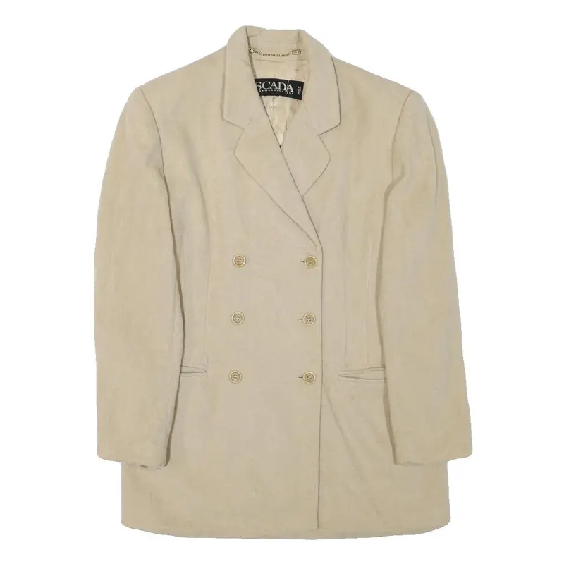 Escada Womens Beige Wool Double Breasted Jacket M Woven Classic Elegant 1