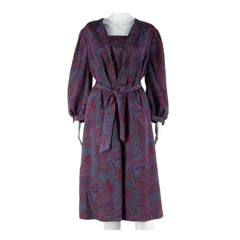 Esco Special Womens A-Line Dress Purple 90S Paisley Midi L 1
