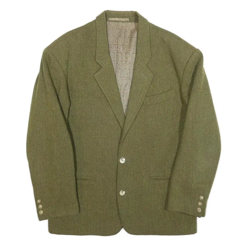 Esprit Mens Green Herringbone Blazer Classic Fit M Wool Blend Woven Button 1