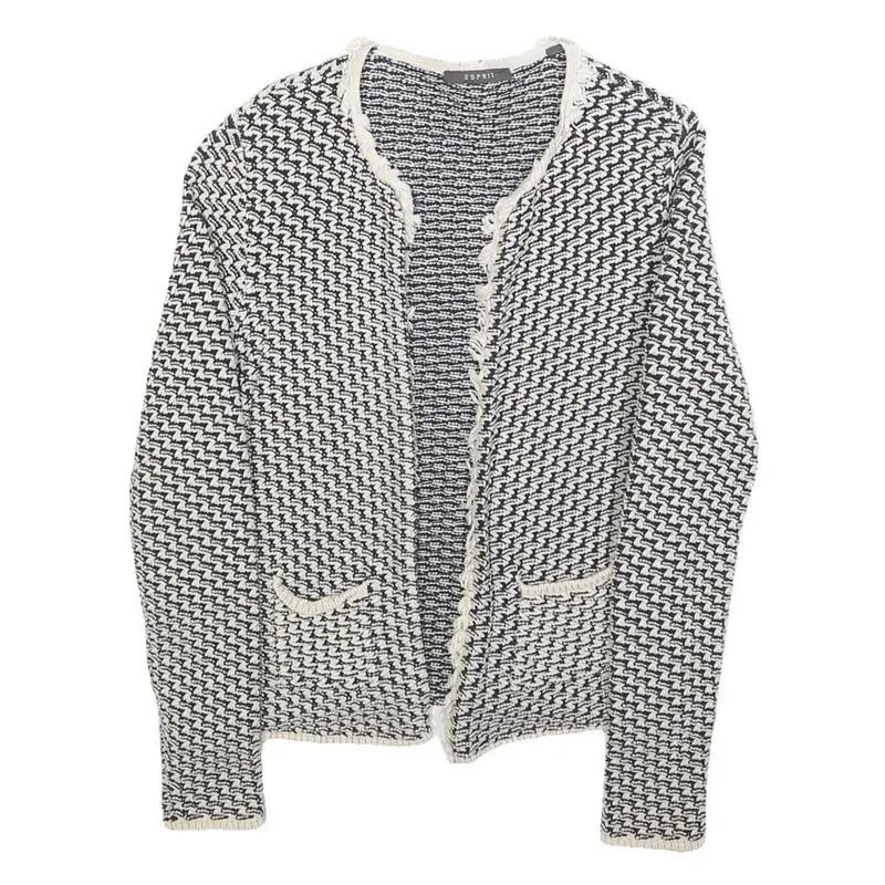 Esprit Womens Black & White Knit Jacket S Woven Chevron Pattern Open Front 1