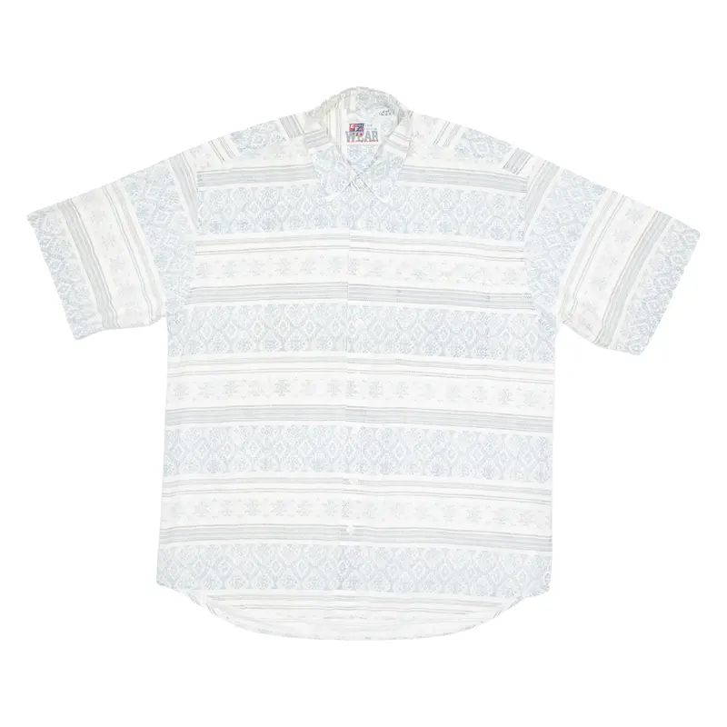 Esquire Fashion Mens Shirt White 90S Crazy Pattern L 1