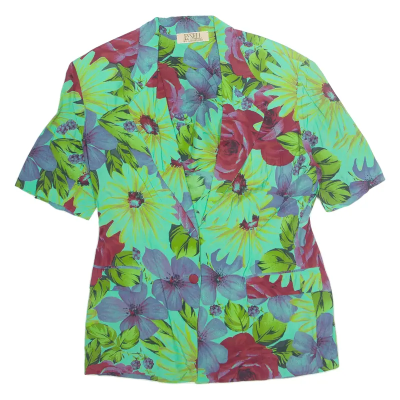 Essell Womens Printed Shirt Green Collared Viscose Floral L 1