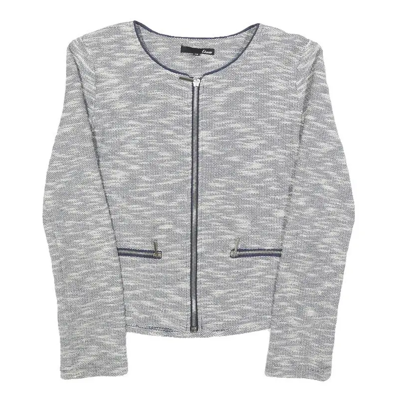 Etam Womens Grey Cotton Blend Zip Jacket Xs Knit Textured Casual Outerwear 1
